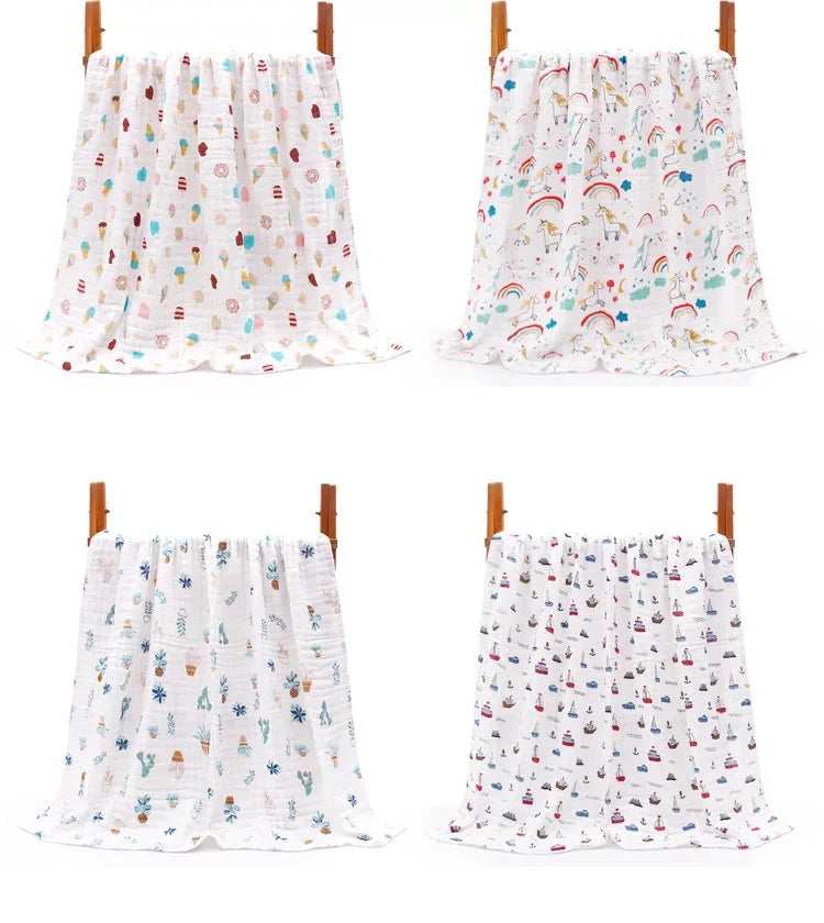 Baby Bath Towel Muslin Cloth Kids Bathrobe Child Blanket Wrap for Newborn Infant Toddler Boys Girls Gauze Cotton 110*110cm