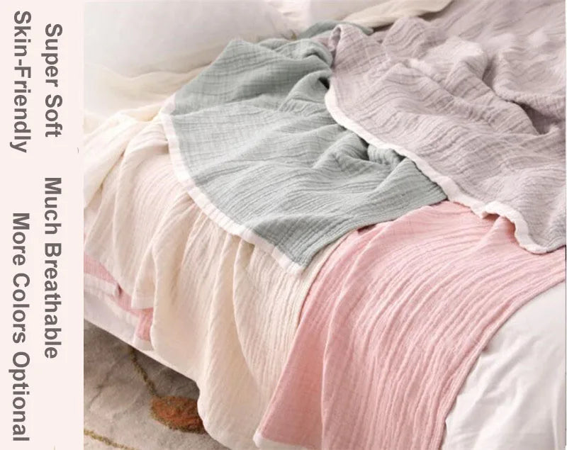 Summer Blankets 4 Layers Muslin Cotton Bedspread Blanket 150x200cm 200x230cm Soft Office Home Bedding Sleeping Quilt Blanket