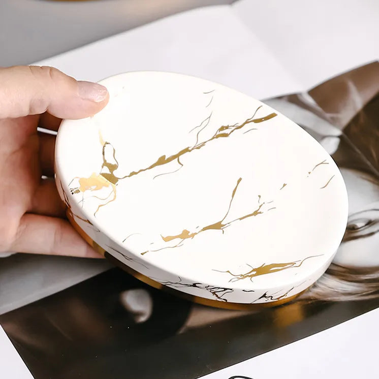 Soap Dish, Marble Look Bar Soap Holder Soap Sponge Tray Soap Case Box Saver for Bathroom Shower Kitchen Sink-  Marble Look