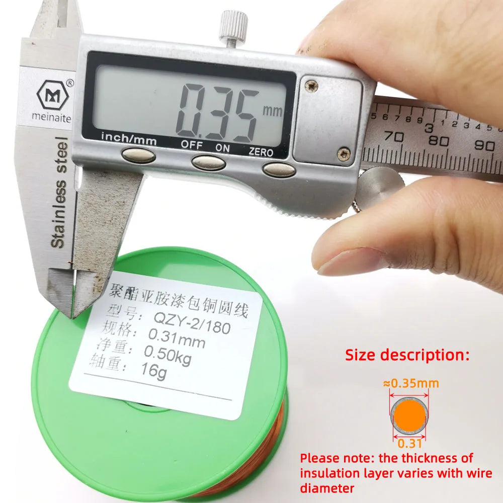 500g copper wire Magnet Wire Enameled Copper Winding wire Coil Copper Wire Winding wire High temperature resistance QZY-2/180℃