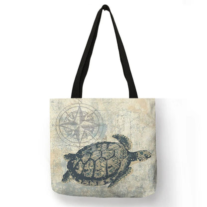 Casual Leisure Totes Bag Women Handbag Marine Animal Sea Turtle Horse Octopus Print Travel Shopping Shoulder Bags for Groceries