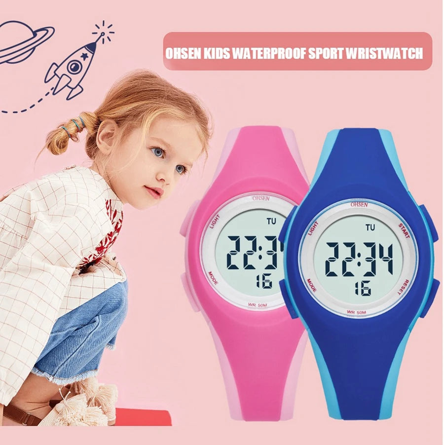 OHSEN Kids Digital Sport Watches 50M Waterproof Electronic Wristwatch Stop Watch LED Clock Children Watch For Boys Girls