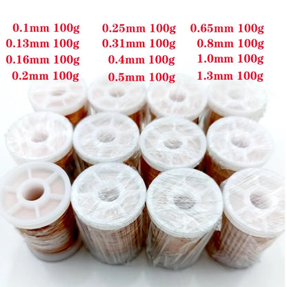 0.1mm 0.2mm 0.4mm 0.5mm 1mm 1.3mm Copper Wire Magnet Wire Enameled Copper Winding Wire Coil Copper Wire Winding Wire Weight 100g