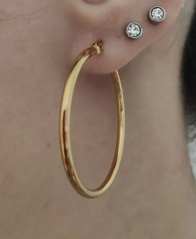 90mm Stainless Steel Large Circle Smooth Gold Color Round Loop Hoop Earring for Women Ear Ring Brincos