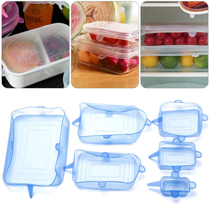 6Pcs Food Grade Silicone Stretch Lids Kitchen Tools Accessories Reusable Food Wrap Sealed Cover Keep Fresh Stretchy Bowl Cover