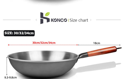 Konco Handmade Iron Wok Traditional Cookware Iron Pot Non-coating Healthy Wok Gas Cookware-30/32/34CM