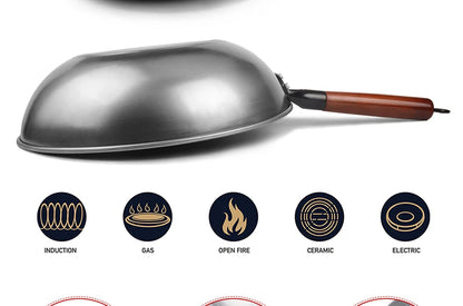 Konco Handmade Iron Wok Traditional Cookware Iron Pot Non-coating Healthy Wok Gas Cookware-30/32/34CM