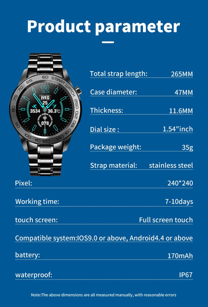 LIGE GPS Sport Track Recording Men Steel Band Smart Watch Body Temperature Activity Sport Fitness SmartWatches  Men Waterproof