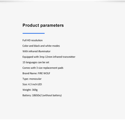 Fire Wolf Night Vision 4.3 Inch Display Siamese Scope Video Cameras Infrared illuminator Riflescope Hunting Optical