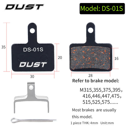 DUST 1Pair Semi-Metal Bicycle Hydraulic Disc Brake Pads MTB Mountain Bike Parts for SHIMANO XT XTR M315 SRAM Avid BB5 BB7 E1 E3