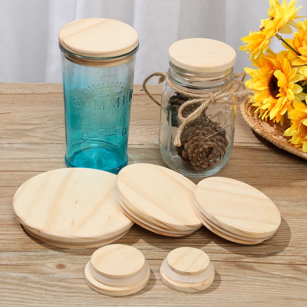 Wood Mason Jar Lid Reusable Canning Caps Various Sizes Bottle Sealing Caps Wide Mouth Cover Wood Lids Kitchen Organization