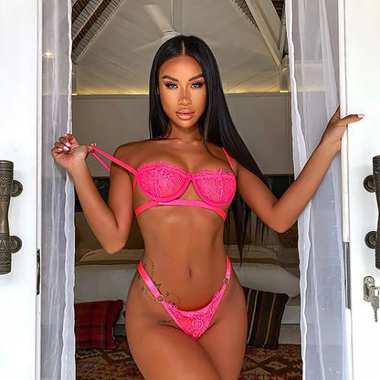 Ladies Sexy Lingerie Set Erotic Lingerie Lace Underwire Bra Set Erotic Exotic Lingerie Fashion Perspective Bra Thong Set