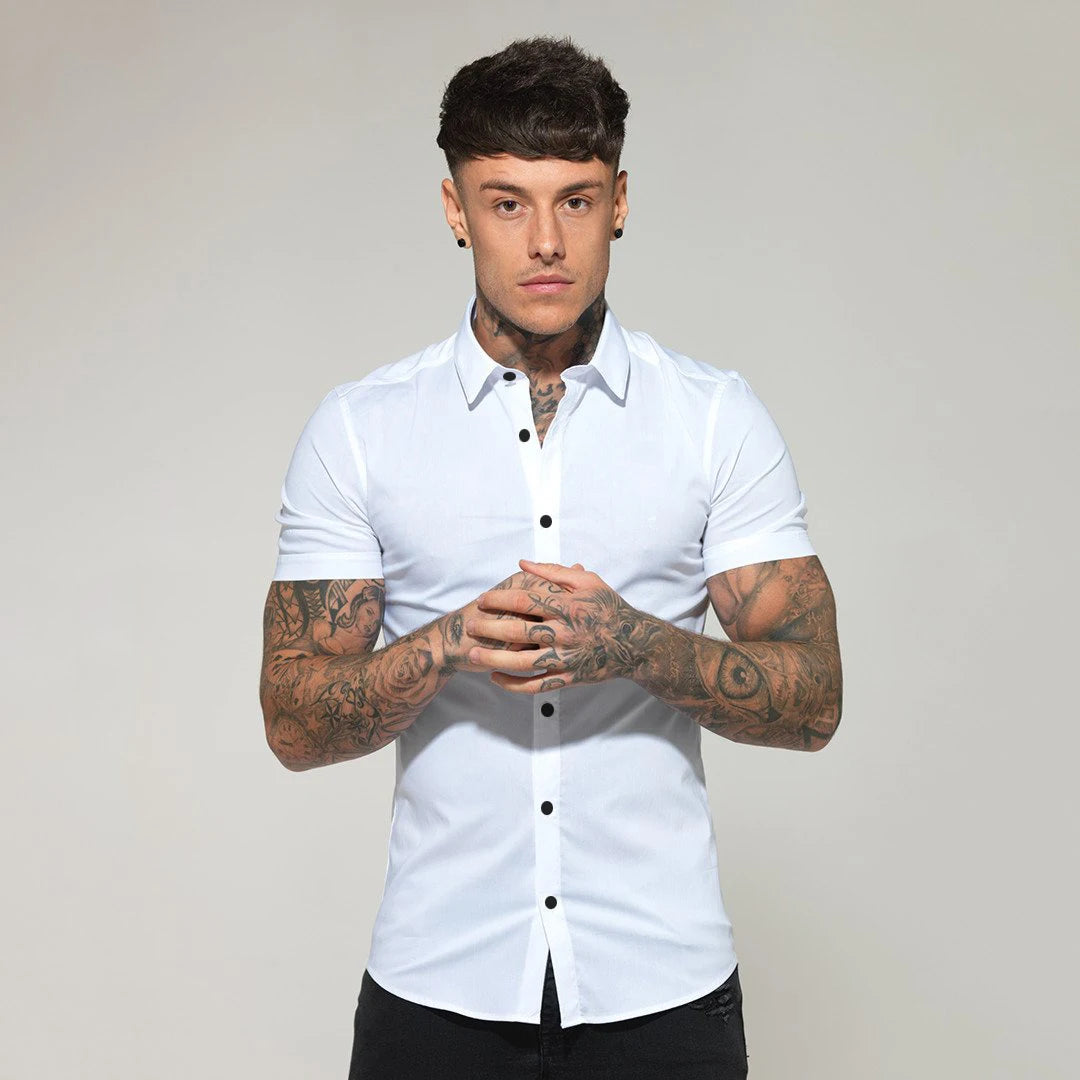 Summer Fashion Slim Fit Button Short Sleeve Shirts Men Casual Sportswear Dress Shirt Male Hipster Shirts Tops Fitness Clothing
