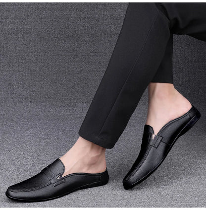 Quality Men Slippers Leather Men Mules Half Shoe Loafers Moccasins Outdoor Non-slip Black Beach Sandals Slides Zapato Hombre