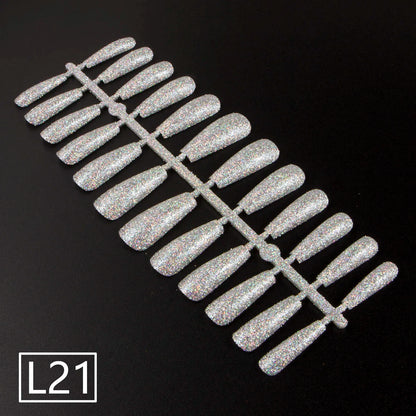 1 Set Glitter False Nail Tips Full Cover Ballerina Fake Nail Tips Press on Nail Tips Coffin