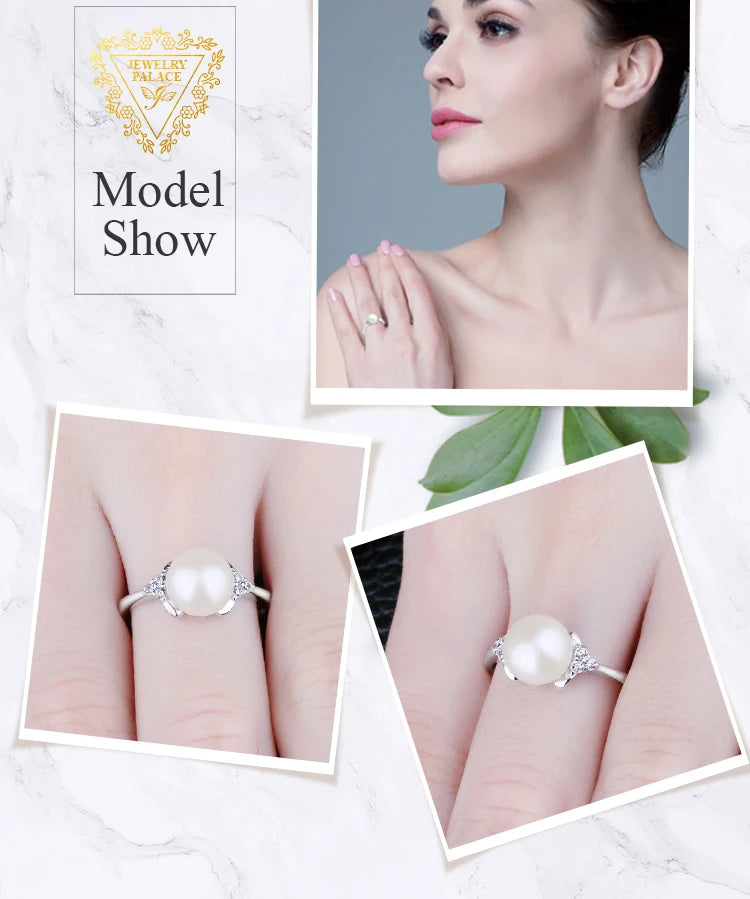 JewelryPalace 8mm Freshwater Cultured Pearl 925 Sterling Silver Rings for Women Engagement Trendy Ring Fashion Gift Fine Jewelry