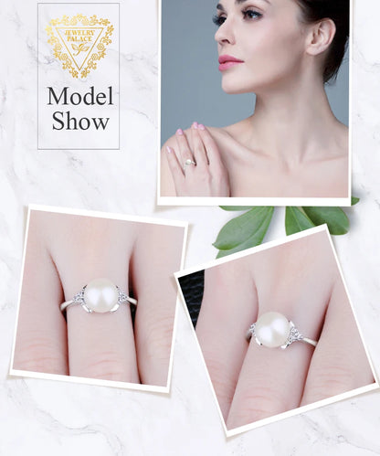 JewelryPalace 8mm Freshwater Cultured Pearl 925 Sterling Silver Rings for Women Engagement Trendy Ring Fashion Gift Fine Jewelry