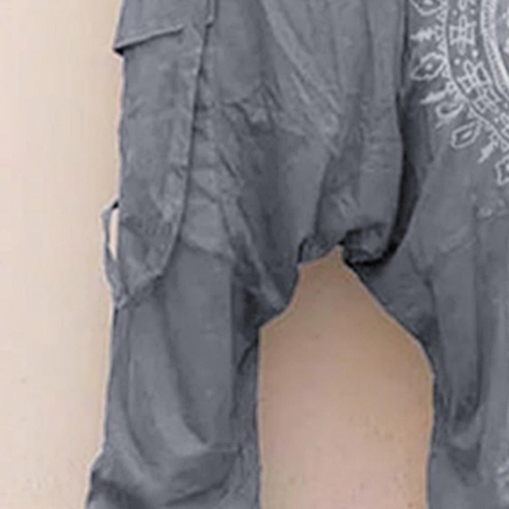 Mens Trousers Hip-hop Casual Low Rise Drop Crotch Retro Print Saggy Baggy Trousers Loose Harem Pants Elastic Streetwear