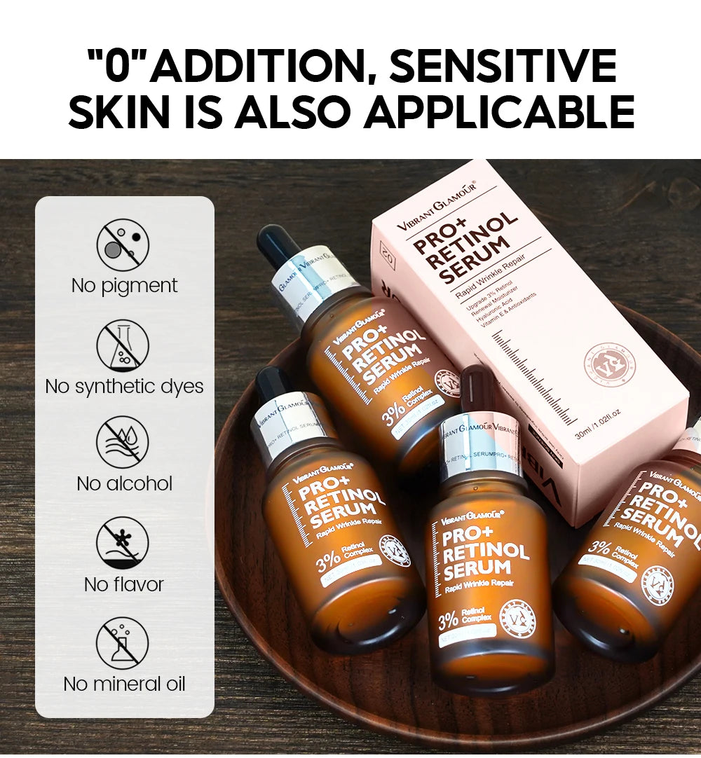 VIBRANT GLAMOUR  PRO+ Retinol Face Serum Upgrade 3% Retinol+3X Peptide+5X Ceramide Repair Skin Firming Collagen Anti-Aging