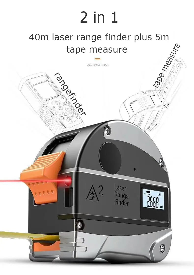 40M Laser Measuring Tape with Battery Retractable Digital Electronic Tape Measure Multi Angle Measuring Tool