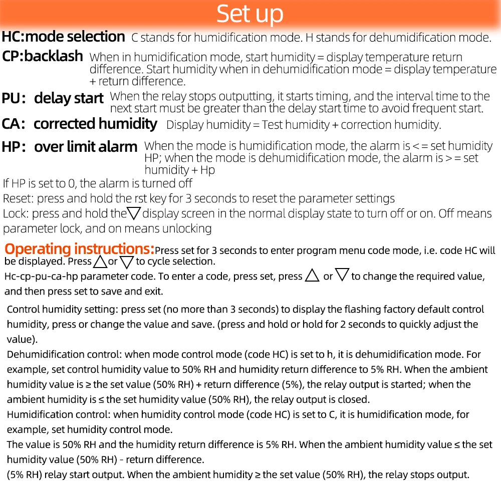 WH8040 Temperature&Humidity Controller 1% ~ 99% Air Refrigeration Thermostat for Home Fridge Lab Cooler 12V/24V/220V