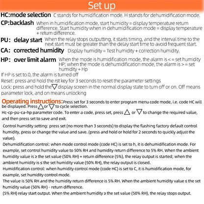WH8040 Temperature&Humidity Controller 1% ~ 99% Air Refrigeration Thermostat for Home Fridge Lab Cooler 12V/24V/220V