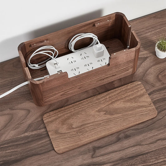 Cable Organizer Management Black Walnut Wood Storage Box Dustproof Junction Box Desktop Clip Holder For TV Box Organizer Shelf