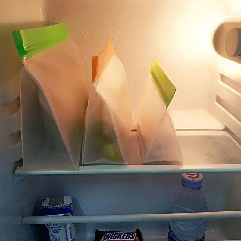 Reusable Food Storage Bag Upgrade Leakproof Top Stand Up Freezer Sandwich Ziplock Bag Silicone PEVA Food Preservation Shut Bag