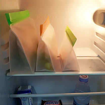 Reusable Food Storage Bag Upgrade Leakproof Top Stand Up Freezer Sandwich Ziplock Bag Silicone PEVA Food Preservation Shut Bag