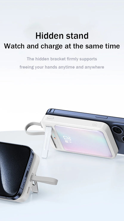 Power Bank with Data Cable Magnetic Power Bank For iPhone 15 Mobile Phone Wireless Fast Charging PD20W With Holder Power Bank