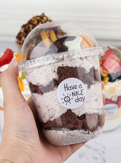 50pcs 360ml Disposable Plastic Cups With Lid Transparent Salad Cup DIY Dessert Bowl Container For Bar Cafe Home Party Supplies