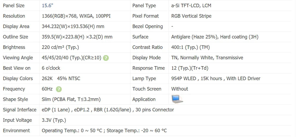 15.6" Inch Laptop LCD Screen LP156WHB-TP D1(A1 C1)/B156XTN03.3/NT156WHM-N42 LP156WHU-TPA1/B156XW04 V.8 V.7 For E550 E555 S510P