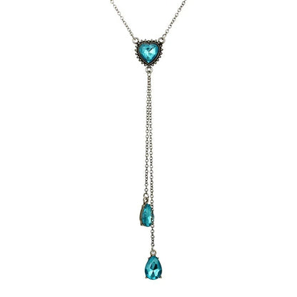 Delysia King Temperament Geometric Blue Crystal Sweater Chain Women Trendy Heart Long Necklace