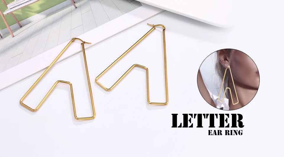 Personality Letter Ear ring Stainless Steel feminine Hyperbolic Earrings Girls Earrings Exquisite Gifts Women‘s Ear Jewelry 2021