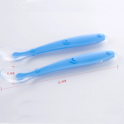 Baby Soft Silicone Feeding Spoon Dishes Tableware Candy Color Temperature Sensing Spoon Utensils Children Food Baby Feeding Tool