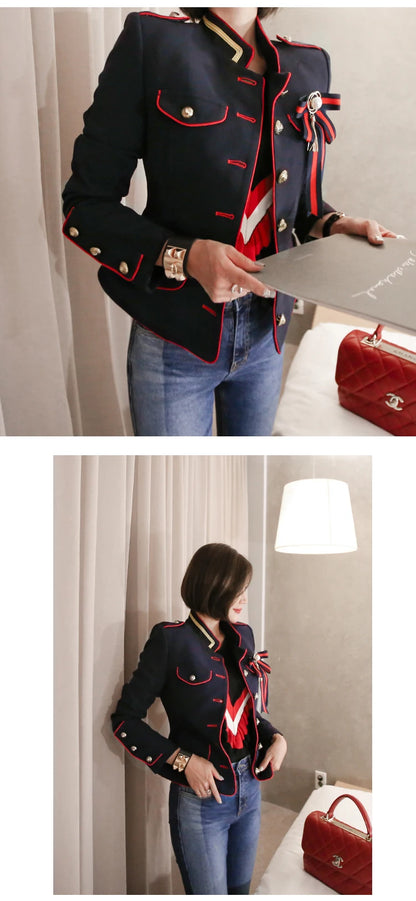 Korean Elegant Office Women Jacket Chic Temperament Formal Vintage Single Breasted Slim Coat Suit Outerwear Blazer Spring Autumn
