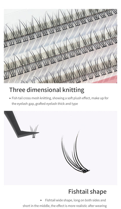GLAMLASH A/M Natural Cluster Fishtail Type Dovetail Eyelash Extension Premade Volume False Grafted Thick Spikes Lash Soft Makeup