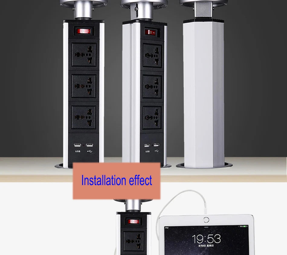 Pop up the socket; Embedded desktop socket; 3-digit AC power USB-A/C Supercharging PD 20W; Used for conference desks, kitchen an