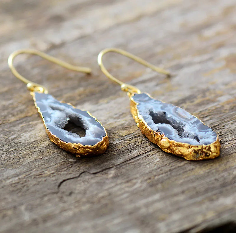 Women Earrings Unusual Natural Druzy Dangle Earrings Designer Bohemian Earrings US European Drusy Jewelry Dropshipping