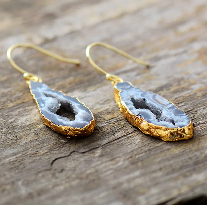Women Earrings Unusual Natural Druzy Dangle Earrings Designer Bohemian Earrings US European Drusy Jewelry Dropshipping