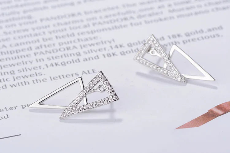 New in 925 Sterling Silver Double Triangle Zircon Stud Earrings For Women Luxury Jewelry Novelties 2023 Trend to Sell
