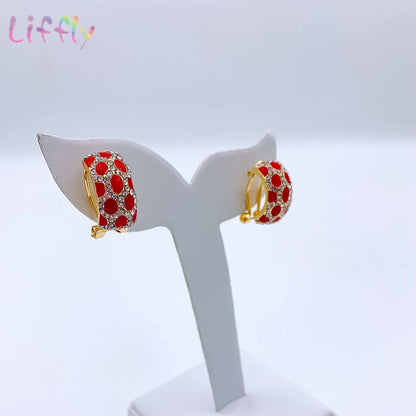 African Jewelry Sets Elegant Bridal Wedding Necklace Red Enamel Jewelry Classic Style Bracelet Earrings Rings for Women Jewelry