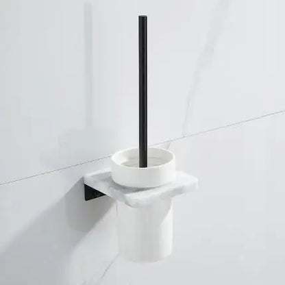 Bathroom Accessories Set Black Bathroom Shelf,Towel Rack,Towel Hanger Paper holder,Toilet Brush Holder Marble & Brass