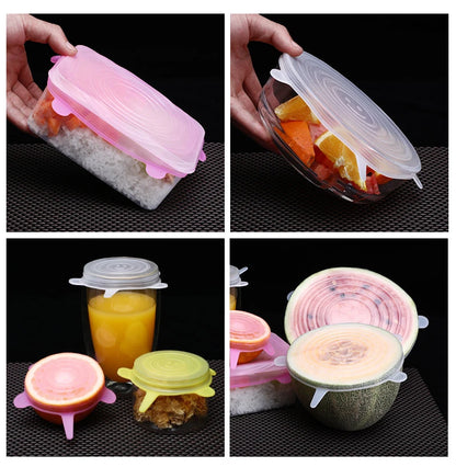 6pcs Food Silicone Cover Cap Universal Silicone Lids Cookware Bowl Reusable Stretch Lids Pot Lids Kitchen Accessories