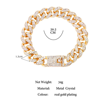 Iced Out Rhinestone Cuban Link Chain Bracelet for Women Luxury Bling Crystal Cuban Chunky Bracelets Men Punk Hip Hop Jewelry