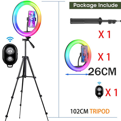 Selfie Ring Light 26cm RGB Fill LED RingLight Selfie Lamp Photography Lighting Mobile Holder Tripod Stand For Video Youtube Live
