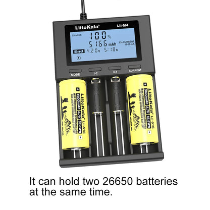 LiitoKala Lii-M4 Lii-CH4 18650 Charger LCD Display Universal Smart Charger Test Capacity 26650 18650 21700 AA AAA Battery 4slot