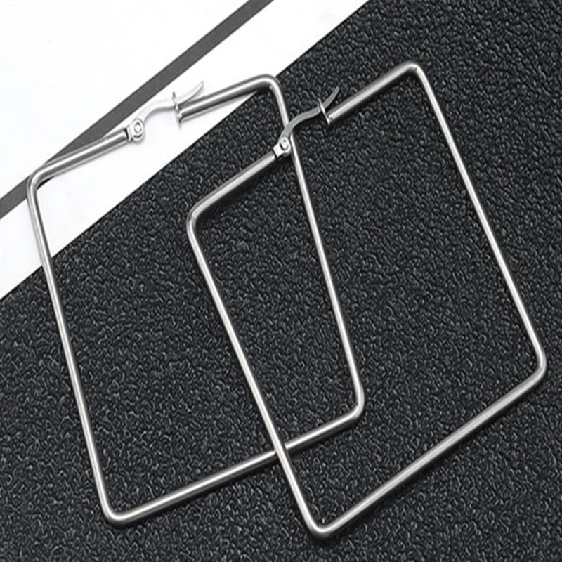 Titanium Steel Exaggerated Geometric Square Rhombus Hoop Earrings for women Big Earring Statement Ear Ring Nightclub Jewelry