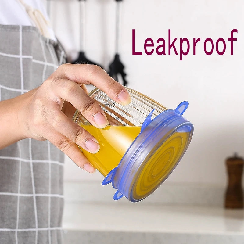 6pc Silicone Stretch Lids Pot Cover Durable Food Save Cover Heat Resisting Fits All Sizes Shapes Containers Kitchen Accessories