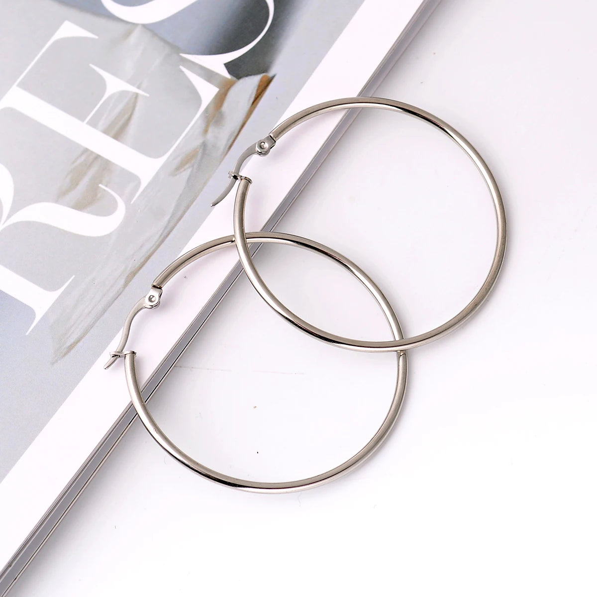 90mm Stainless Steel Large Circle Smooth Gold Color Round Loop Hoop Earring for Women Ear Ring Brincos